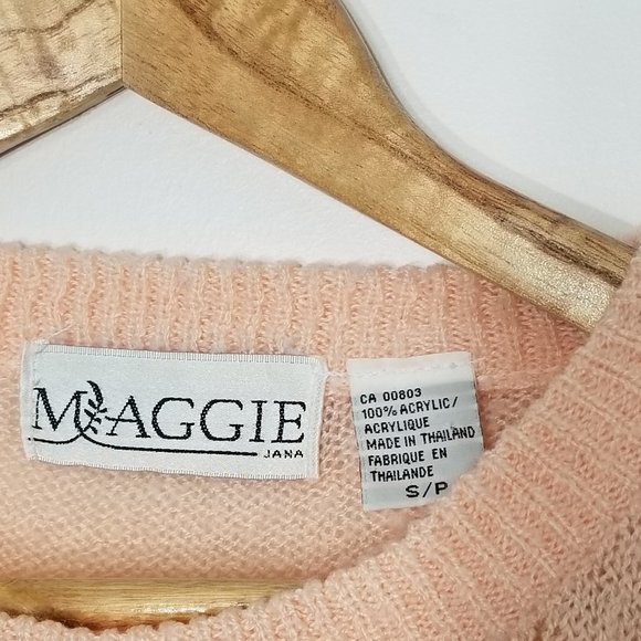 Maggie Jana Soft Peach Coquette Vintage Diamond Knit Granny Sweater Cottagecore - Picture 4 of 8